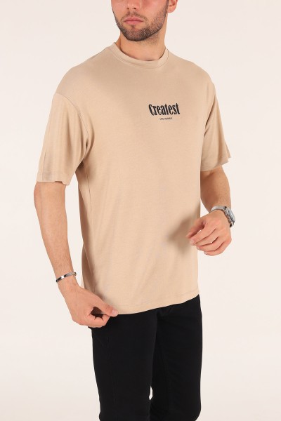 Bej Baskılı Oversize Erkek Tişört 177459