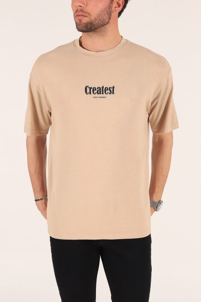 Bej Baskılı Oversize Erkek Tişört 177459