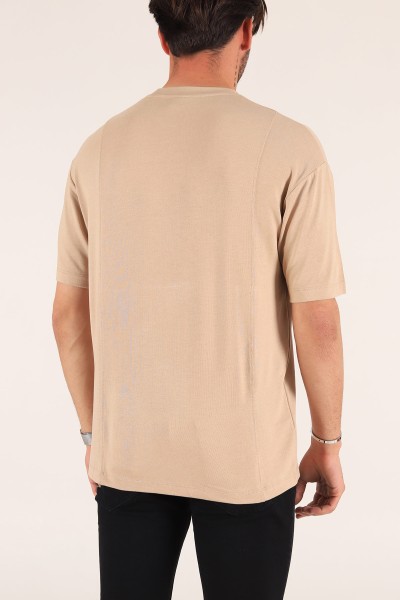Bej Baskılı Oversize Erkek Tişört 177459