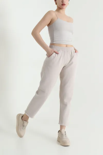 Bej Bel Lastikli Cep Detay Gabardin Kadın Pantolon 440779