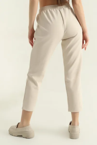 Bej Bel Lastikli Scuba Kadın Havuç Pantolon 354565