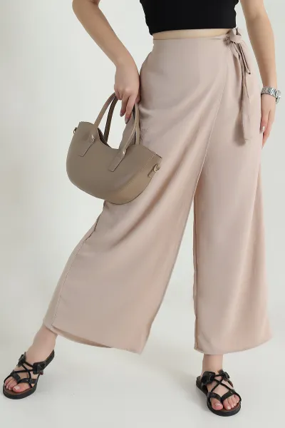 Bej Beli Lastikli Anvelop Kadın Aerobin Pantolon 470754