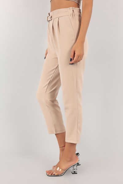 Bej Beli Lastikli Bayan Pantolon 125893