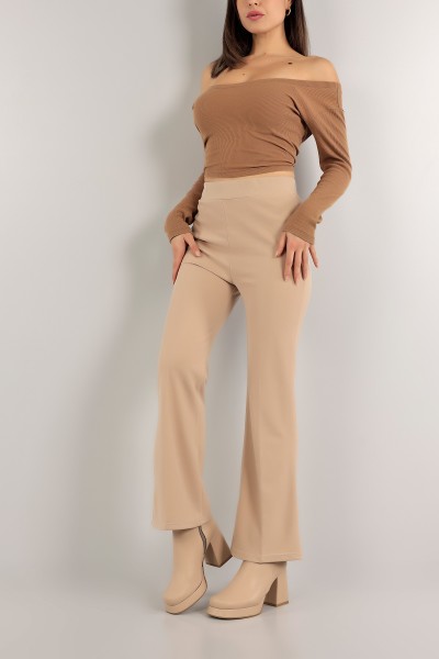 Bej Beli Lastikli Bayan Pantolon 138575