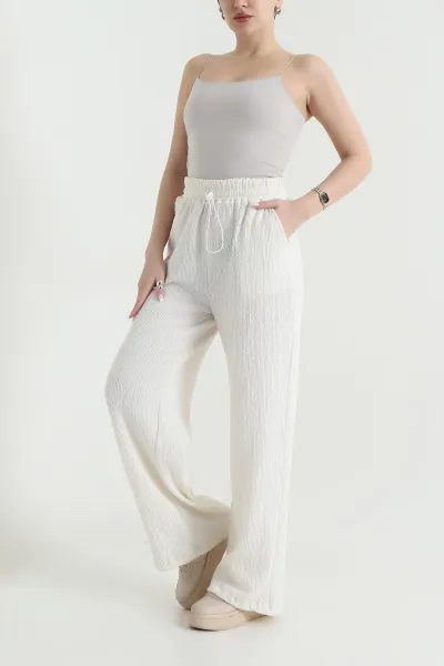 Bej Beli Lastikli Kadın Buklet Pantolon 442195