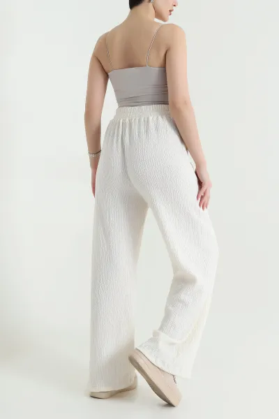 Bej Beli Lastikli Kadın Buklet Pantolon 442195