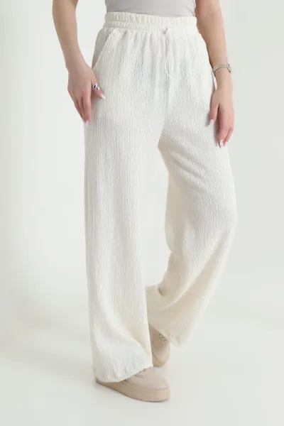 Bej Beli Lastikli Kadın Buklet Pantolon 442195