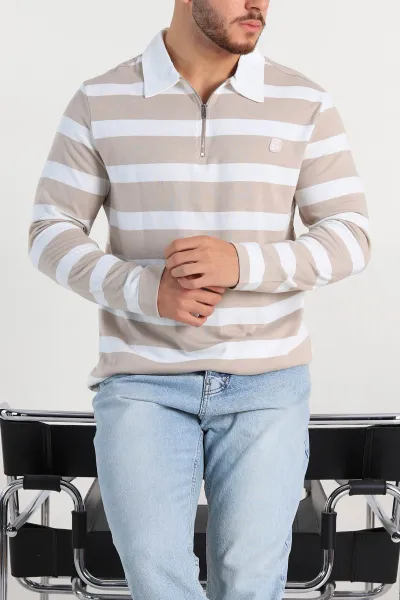 bej-beyaz-cizgili-relaxed-fit-polo-yaka-erkek-ince-sweatshirt-309097