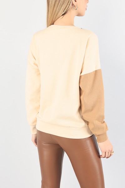 Bej Bisiklet Yaka Bayan Sweat 87753