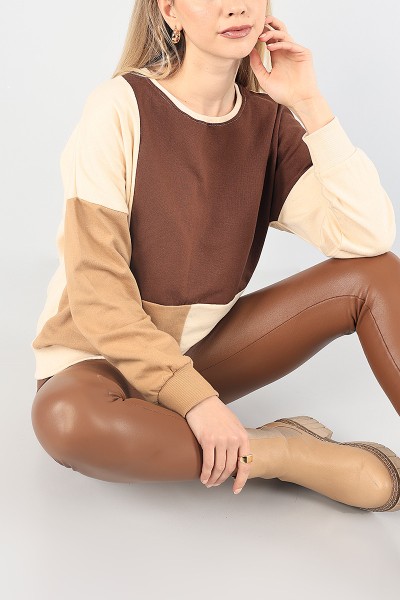 Bej Bisiklet Yaka Bayan Sweat 87753