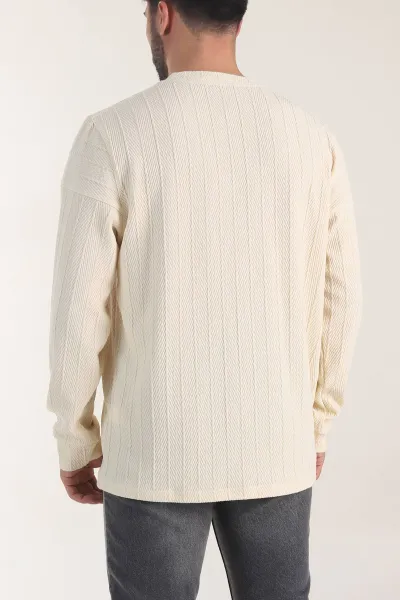Bej Bisiklet Yaka Dokulu Nakış Detaylı Erkek Sweatshirt 406946