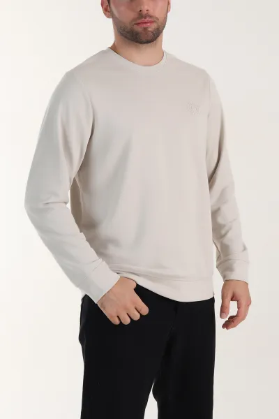 bej-bisiklet-yaka-likrali-erkek-sweatshirt-410579