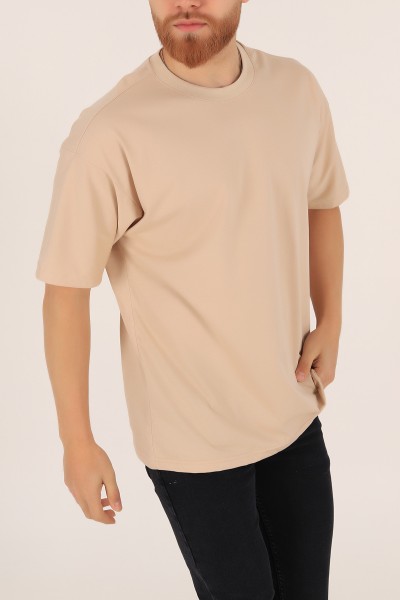 bej-bisiklet-yaka-oversize-erkek-tisort-169581