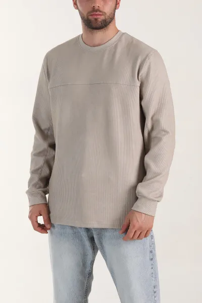 Bej Bisiklet Yaka Uzun Kollu Erkek Sweatshirt 406624