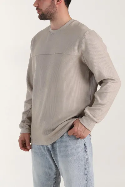 Bej Bisiklet Yaka Uzun Kollu Erkek Sweatshirt 406624