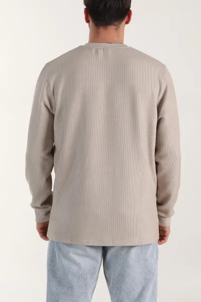 Bej Bisiklet Yaka Uzun Kollu Erkek Sweatshirt 406624