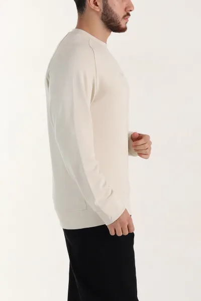 Bej Bisiklet Yaka Yazı Detaylı Erkek Sweatshirt 396242