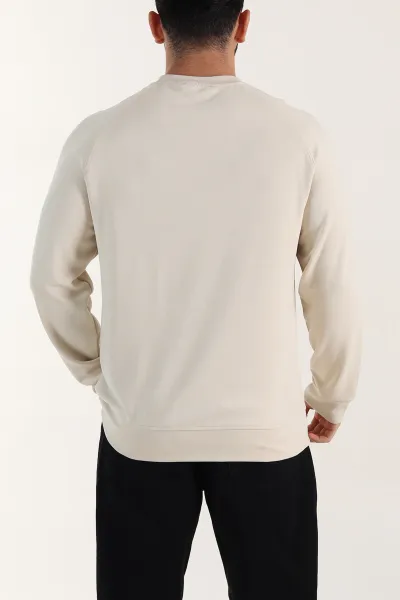 Bej Bisiklet Yaka Yazı Detaylı Erkek Sweatshirt 396242