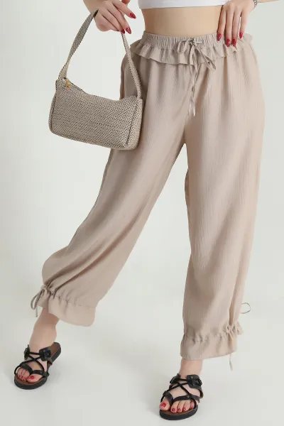 Bej Bol Paça Çilek Kadın Pantolon 473209