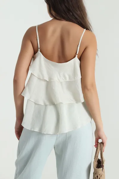 Bej Boncuk Askı Detay Tencel Kadın Bluz 478613