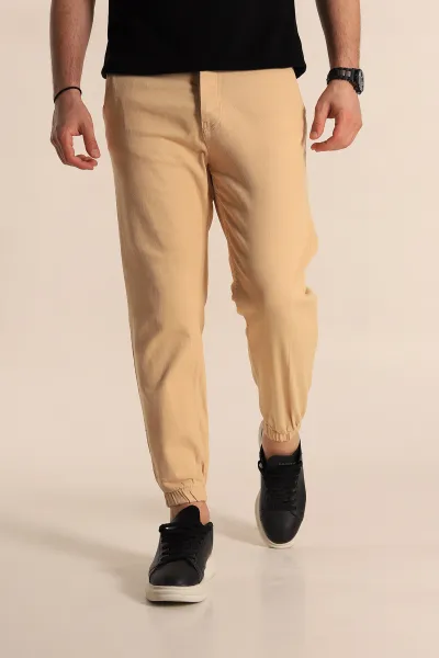 Bej Boyfriend Paça Lastikli Erkek Kot Pantolon 266972