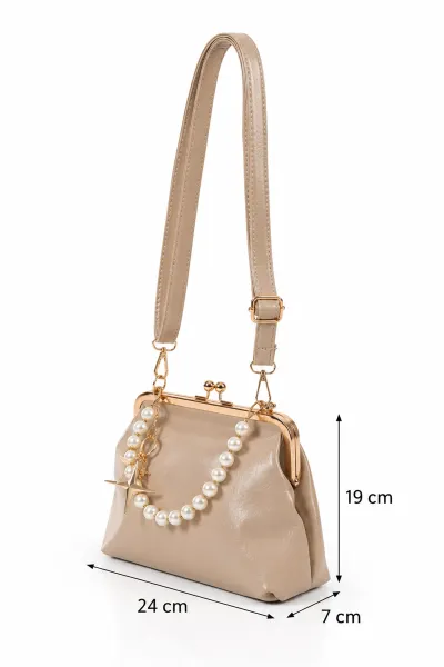 Bej Burslu Charm Detaylı Kadın El Kol ve Omuz Çantası 499251