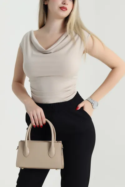 Bej Büzgülü Likralı Sandy Kadın Bluz 467870