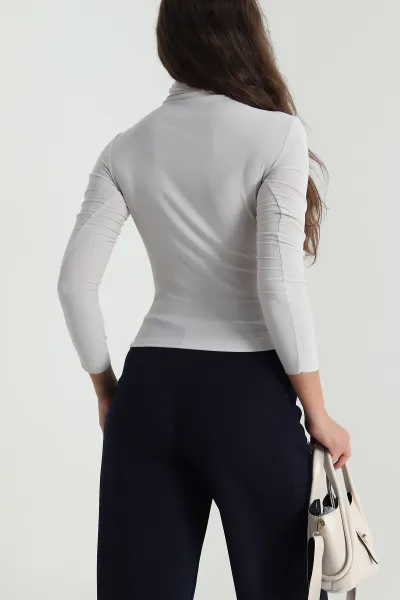 Bej Büzgülü Sandy Kadın Bluz 484997