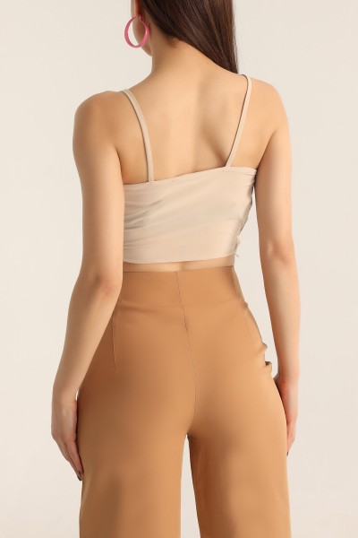 Bej Büzgülü Sendy Kumaş Crop 174170
