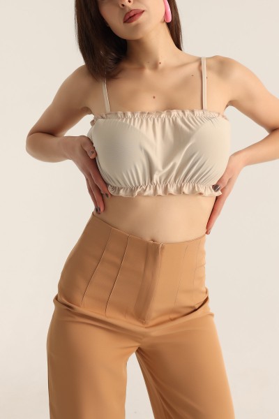 Bej Büzgülü Sendy Kumaş Crop 174170
