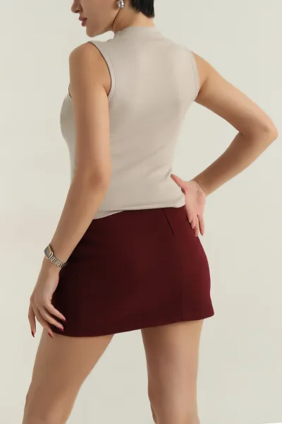 Bej Buzi Yarım Boğazlı Sıfır Kol Kadın Badi 415553