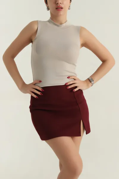 Bej Buzi Yarım Boğazlı Sıfır Kol Kadın Badi 415553
