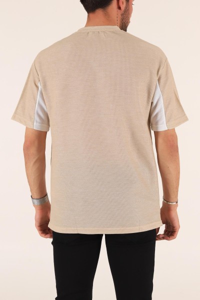 Bej Cepli Dokulu Oversize Erkek Tişört 177456