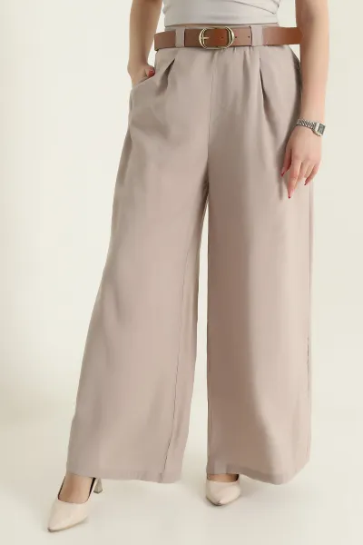 Bej Cepli Pileli Tencel Kadın Pantolon 436734