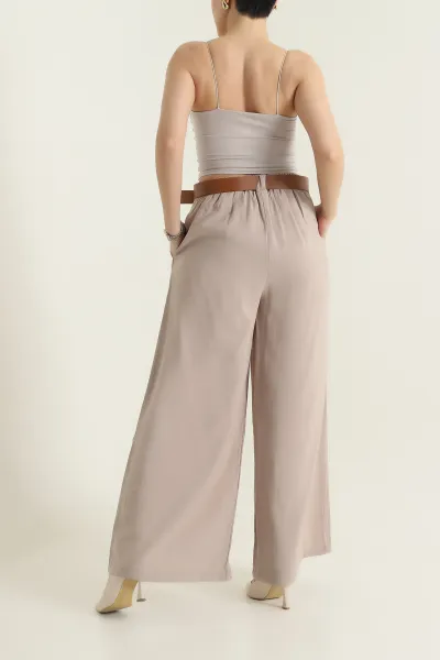Bej Cepli Pileli Tencel Kadın Pantolon 436734