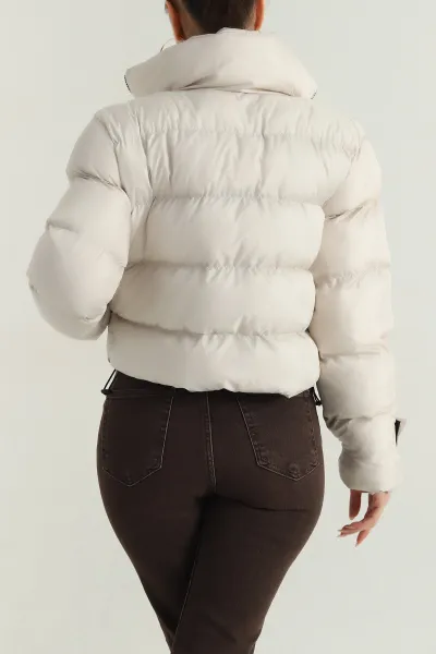 Bej Cırtlı Kol Kadın Şişme Mont 401462