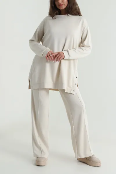 Bej Çıtçıtlı Oysho Kadın Tunik Pantolon İkili Takım 489009