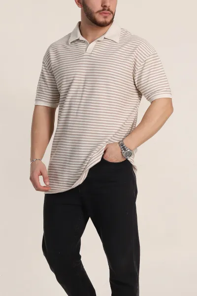 bej-cizgili-oversize-orme-polo-yaka-erkek-tisort-349891
