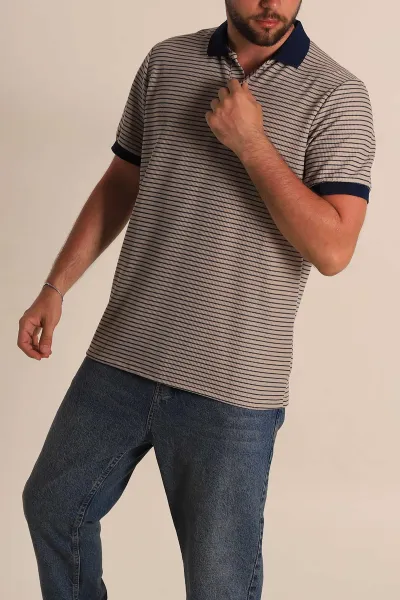 Bej Çizgili Regular Fit Polo Yaka Erkek Tişört 277107