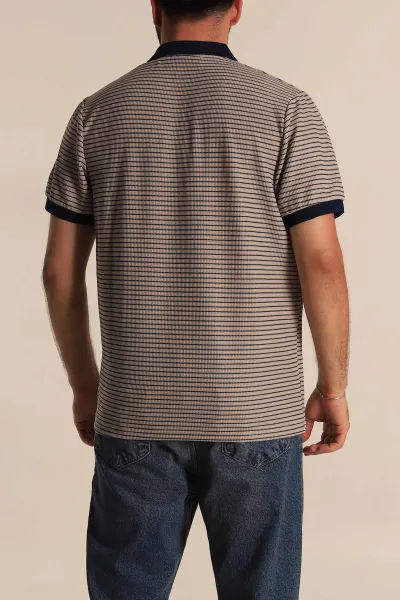 Bej Çizgili Regular Fit Polo Yaka Erkek Tişört 277107