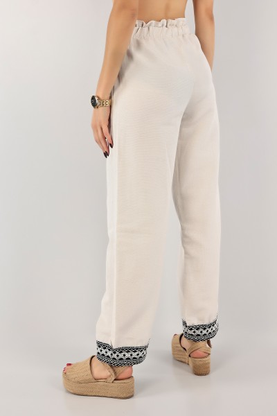Bej Dantelli Palazzo Keten Pantolon 124019