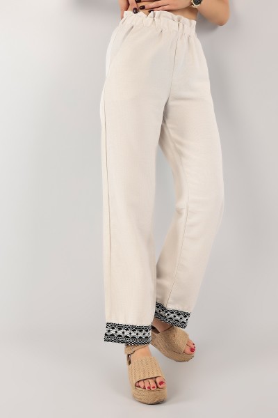 Bej Dantelli Palazzo Keten Pantolon 124019