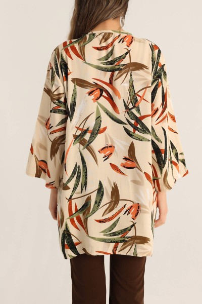 Bej Desenli Dokuma Viskon Kimono 173406