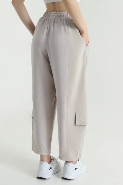Bej Diagonel Tencel Kadın Kargo Pantolon 475768