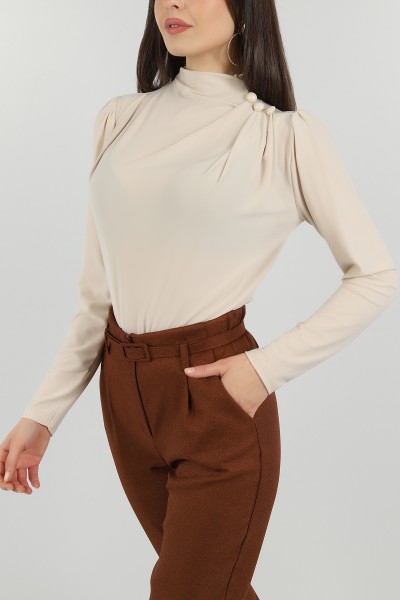 Bej Düğme Tasarım Sendy Bluz 149272