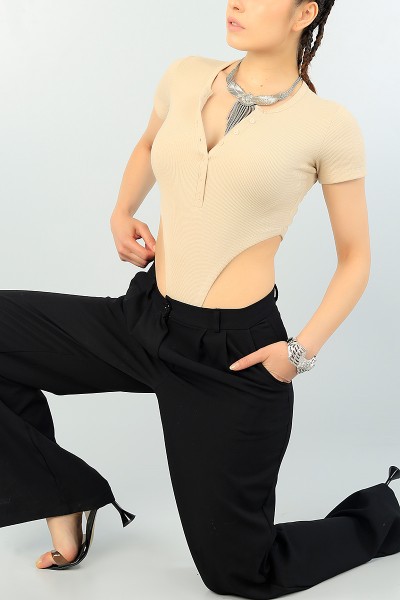 Bej Düğmeli Fitilli Zıbın Bluz 67705