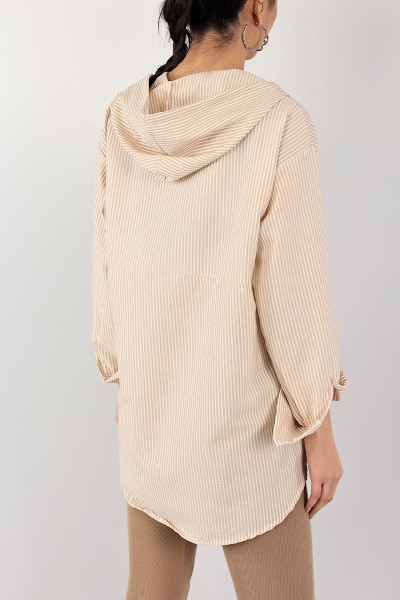 Bej Düğmeli Gofre Kumaş Tunik 101605