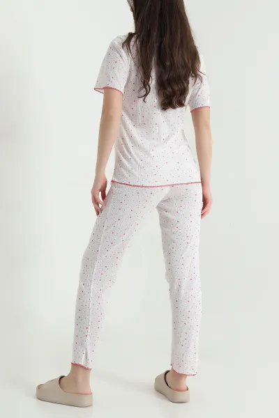 Bej Düğmeli Kısa Kollu Kadın Pijama Takımı 454583