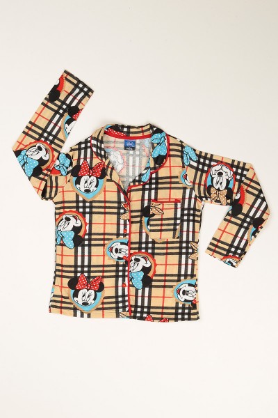 Bej Düğmeli Kız Çocuk Pijama Takımı 77889