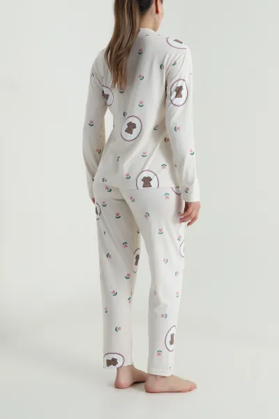 Bej Düğmeli Milan Kadın Pijama Takımı 486252